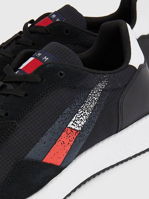 Black Tommy Hilfiger Cleat Mixed Texture Flag Men's Sneakers | TH412GDV