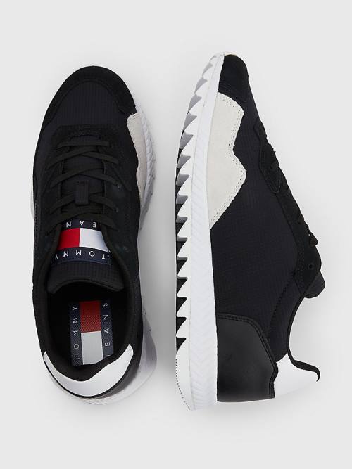 Black Tommy Hilfiger Cleat Mixed Texture Flag Men's Sneakers | TH412GDV