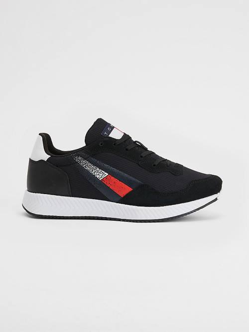 Black Tommy Hilfiger Cleat Mixed Texture Flag Men's Sneakers | TH412GDV