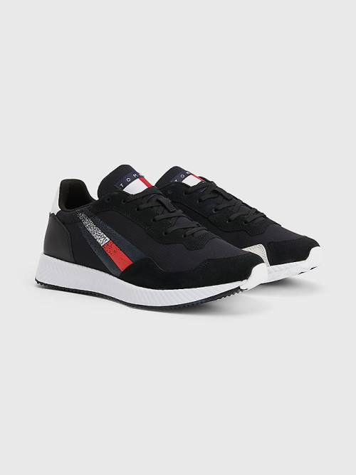 Black Tommy Hilfiger Cleat Mixed Texture Flag Men\'s Sneakers | TH412GDV