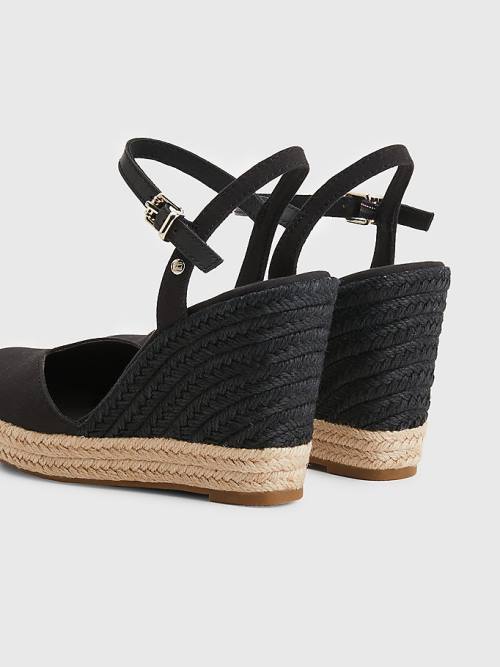 Black Tommy Hilfiger Closed Toe High Wedge Espadrille Women's Sandals | TH567WIH