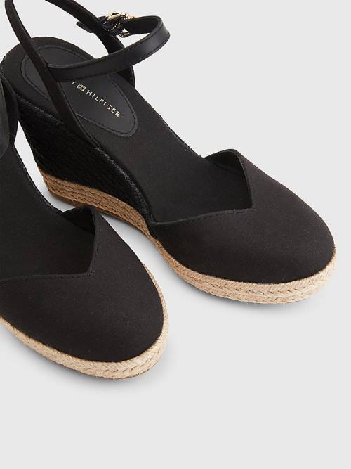 Black Tommy Hilfiger Closed Toe High Wedge Espadrille Women's Sandals | TH567WIH