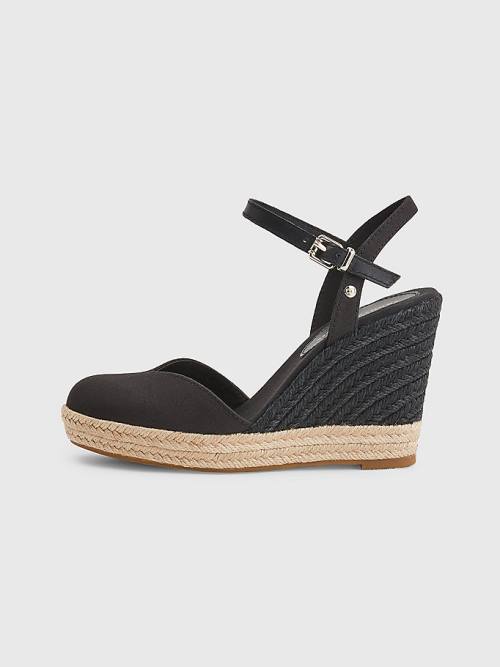 Black Tommy Hilfiger Closed Toe High Wedge Espadrille Women's Sandals | TH567WIH