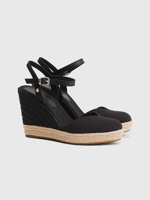 Black Tommy Hilfiger Closed Toe High Wedge Espadrille Women\'s Sandals | TH567WIH