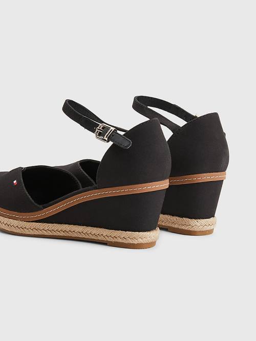 Black Tommy Hilfiger Colour-Blocked Mid Heel Wedge Espadrille Women's Sandals | TH718AXB