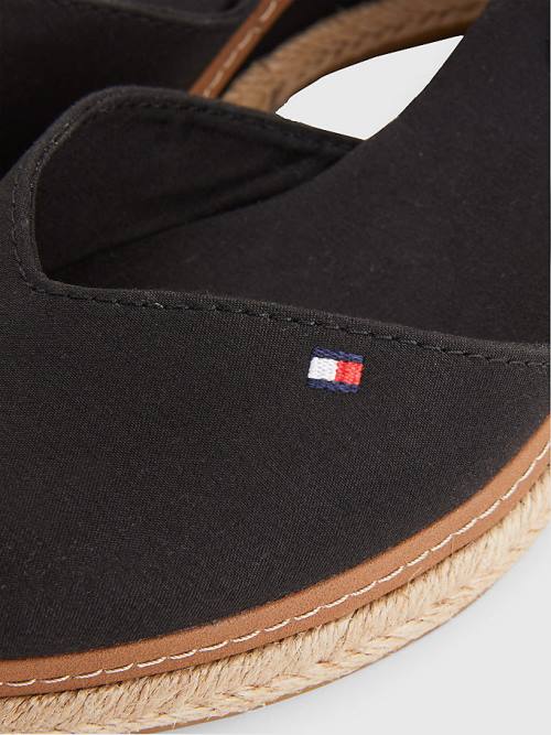 Black Tommy Hilfiger Colour-Blocked Mid Heel Wedge Espadrille Women's Sandals | TH718AXB