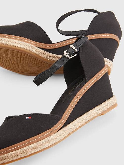 Black Tommy Hilfiger Colour-Blocked Mid Heel Wedge Espadrille Women's Sandals | TH718AXB