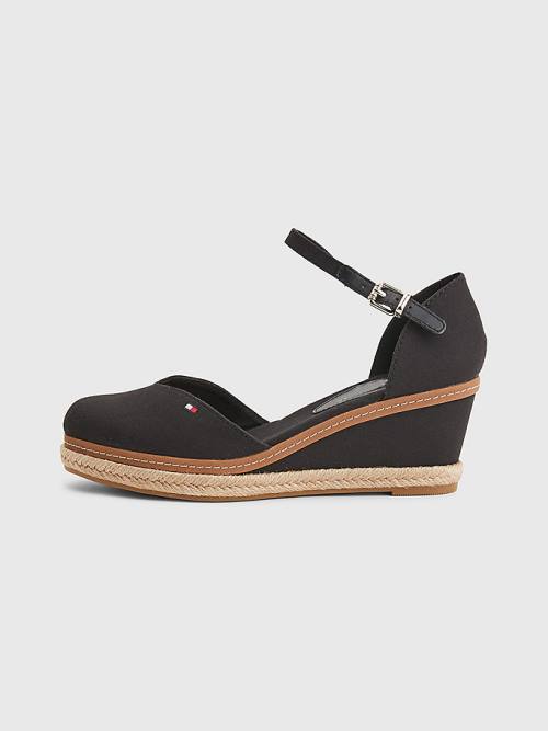 Black Tommy Hilfiger Colour-Blocked Mid Heel Wedge Espadrille Women's Sandals | TH718AXB