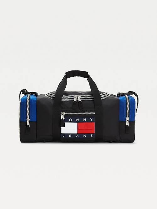 Black Tommy Hilfiger Colour-Blocked Recycled Nylon Duffle Men\'s Bags | TH208RUG