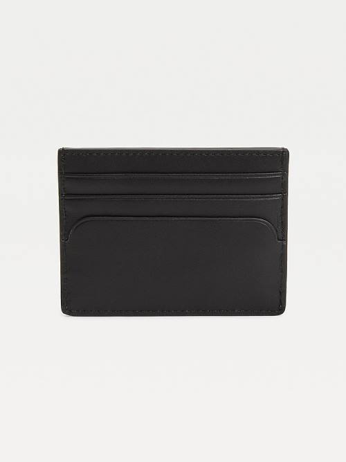 Black Tommy Hilfiger Commuter Leather Card Holder Men's Wallets | TH813QAB