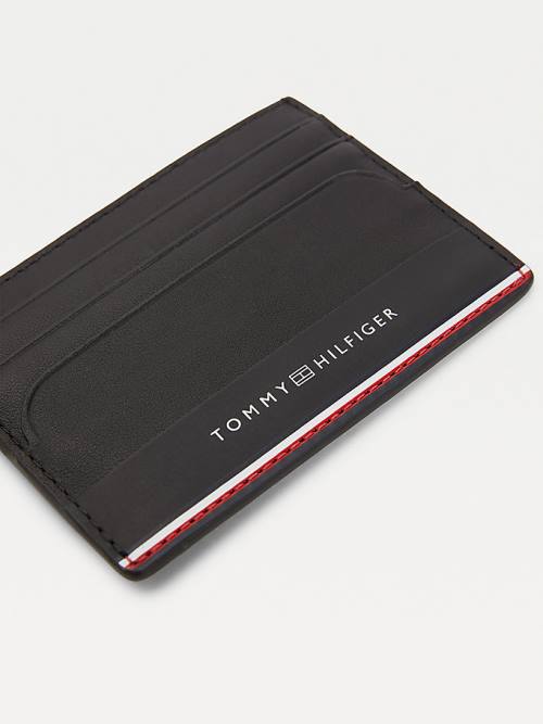 Black Tommy Hilfiger Commuter Leather Card Holder Men's Wallets | TH813QAB