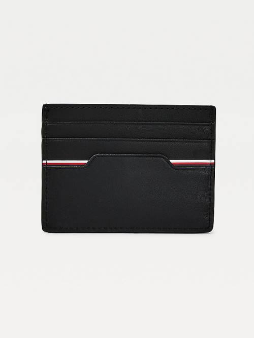 Black Tommy Hilfiger Commuter Leather Metallic Logo Card Holder Men's Wallets | TH173WJQ