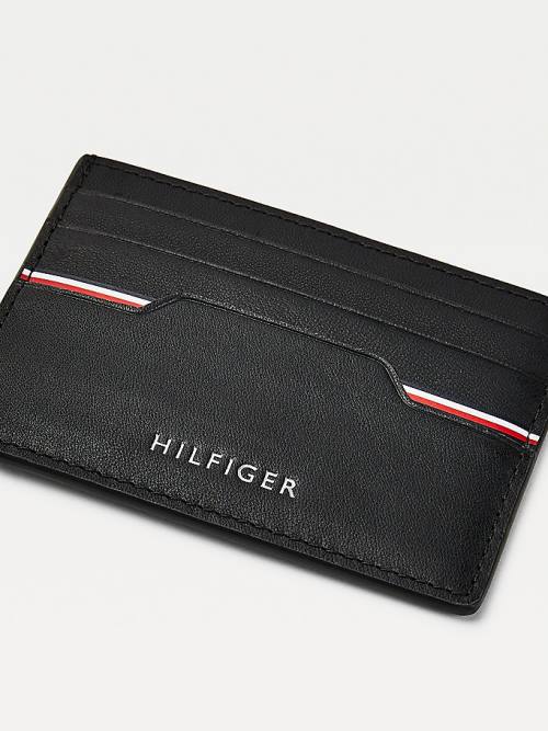 Black Tommy Hilfiger Commuter Leather Metallic Logo Card Holder Men's Wallets | TH173WJQ