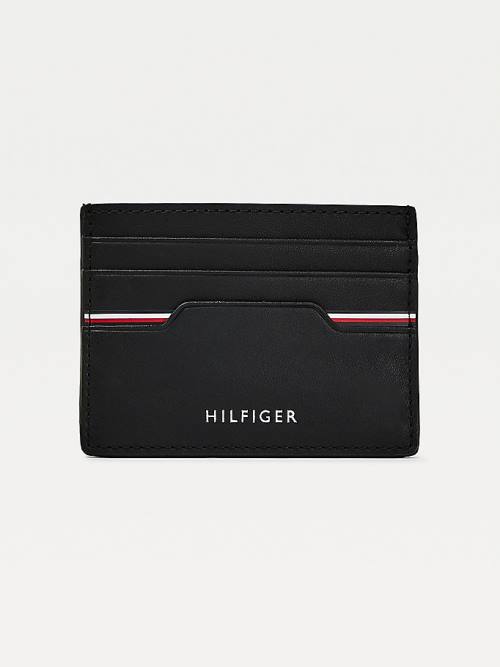 Black Tommy Hilfiger Commuter Leather Metallic Logo Card Holder Men\'s Wallets | TH173WJQ