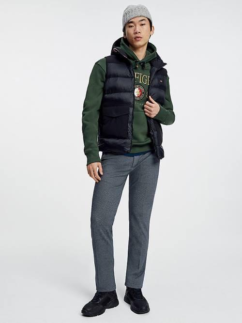 Black Tommy Hilfiger Contrast Fabric Hooded Vest Men\'s Coats | TH753VRQ