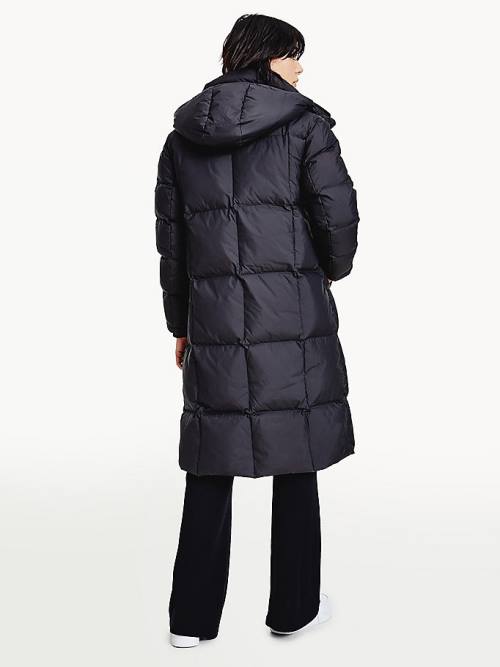 Black Tommy Hilfiger Contrast Panel Long Down Coat Women's Jackets | TH950KRY