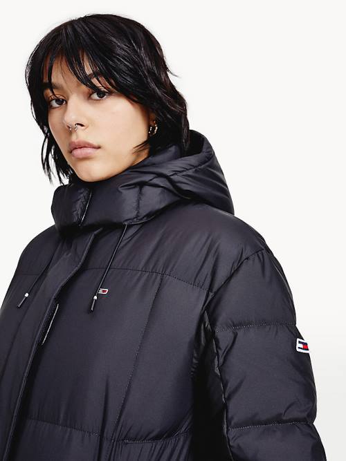 Black Tommy Hilfiger Contrast Panel Long Down Coat Women's Jackets | TH950KRY