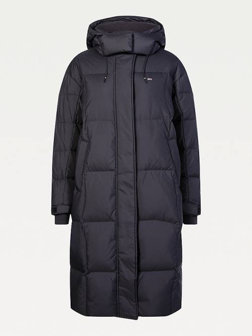 Black Tommy Hilfiger Contrast Panel Long Down Coat Women's Jackets | TH950KRY