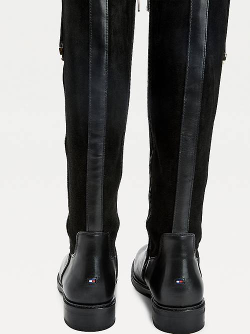 Black Tommy Hilfiger Contrast Texture Suede Long Women's Boots | TH420ERU