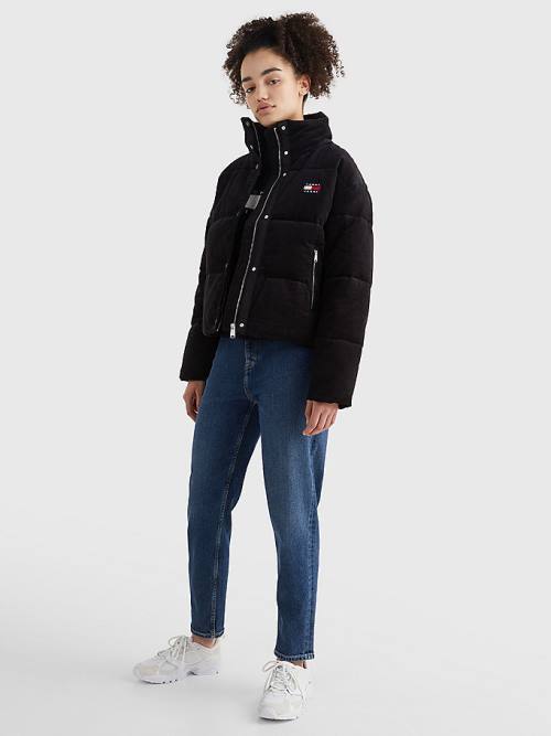 Black Tommy Hilfiger Corduroy Padded Puffer Women's Jackets | TH195ALD