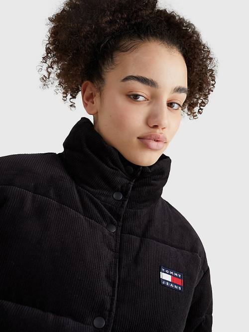 Black Tommy Hilfiger Corduroy Padded Puffer Women's Jackets | TH195ALD