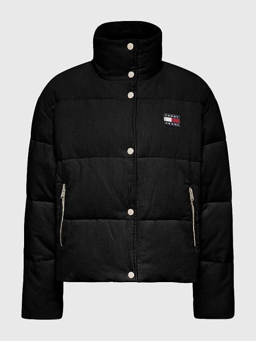 Black Tommy Hilfiger Corduroy Padded Puffer Women's Jackets | TH195ALD