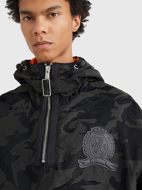 Black Tommy Hilfiger Crest Camo Print Pull-On Hooded Men's Coats | TH579VJA