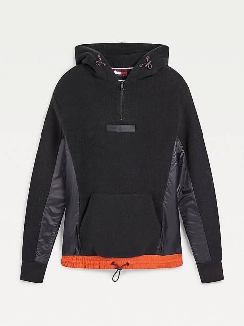 Black Tommy Hilfiger Crest Contrast Hem Men's Hoodie | TH180VFI