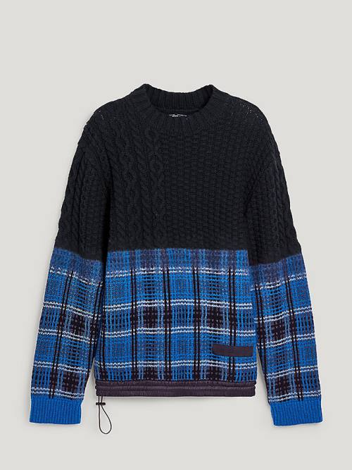 Black Tommy Hilfiger Crest Half Glen Check Jumper Men's Sweaters | TH104TDK