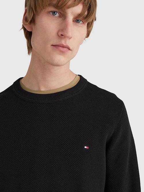 Black Tommy Hilfiger Crew Neck Jumper Men's Sweaters | TH029FXY