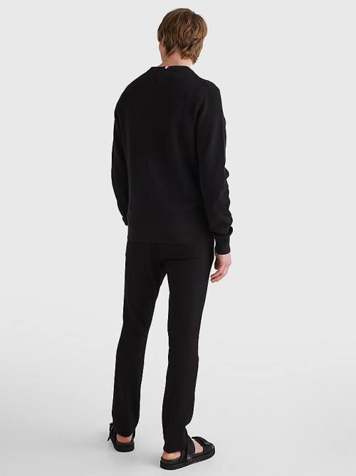 Black Tommy Hilfiger Crew Neck Jumper Men's Sweaters | TH029FXY