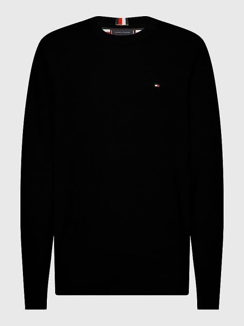 Black Tommy Hilfiger Crew Neck Jumper Men's Sweaters | TH029FXY