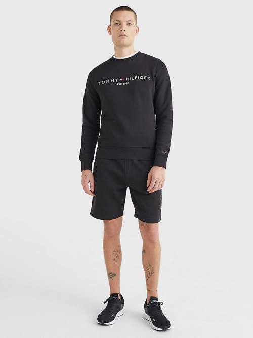 Black Tommy Hilfiger Crew Neck Logo Men's Sweatshirts | TH348YFE