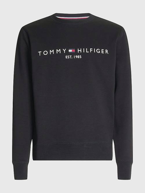 Black Tommy Hilfiger Crew Neck Logo Men's Sweatshirts | TH348YFE