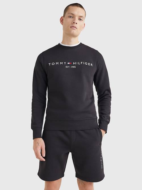 Black Tommy Hilfiger Crew Neck Logo Men\'s Sweatshirts | TH348YFE