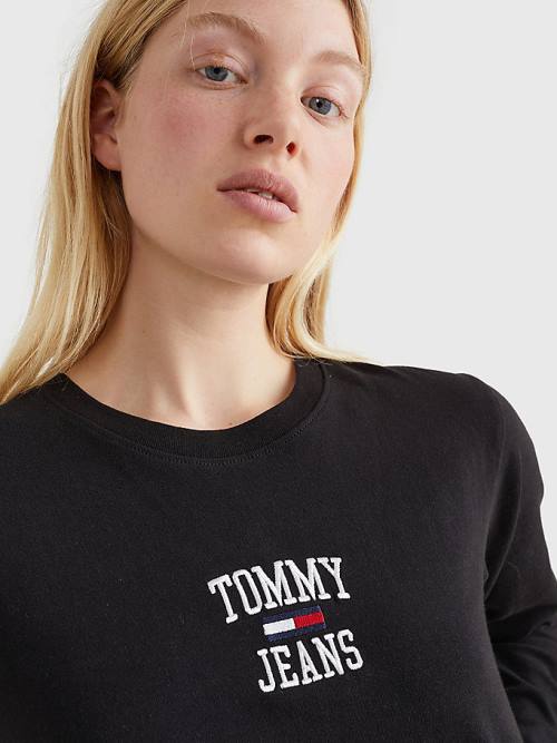 Black Tommy Hilfiger Cropped Logo Long Sleeve Women's T Shirts | TH105NTY