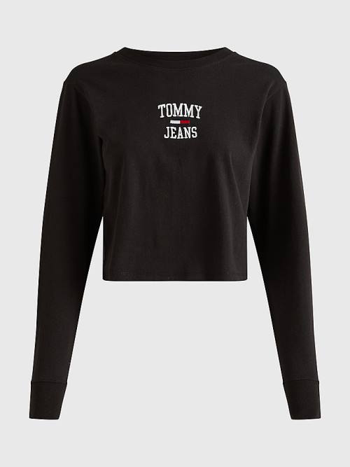 Black Tommy Hilfiger Cropped Logo Long Sleeve Women's T Shirts | TH105NTY