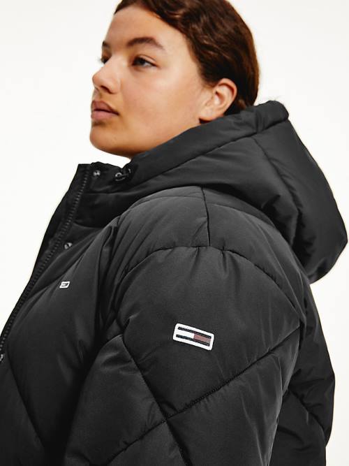 Black Tommy Hilfiger Curve Diamond Quilted Belted Puffer Women's Jackets | TH946JOM