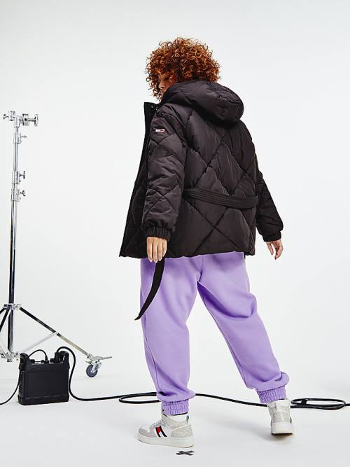 Black Tommy Hilfiger Curve Diamond Quilted Belted Puffer Women's Jackets | TH946JOM