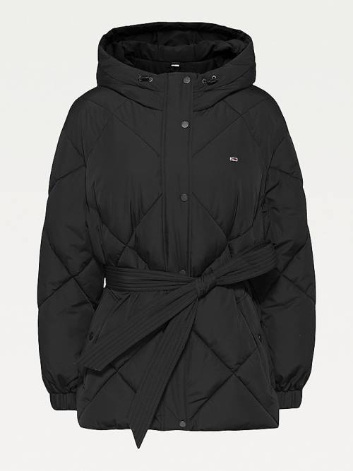 Black Tommy Hilfiger Curve Diamond Quilted Belted Puffer Women's Jackets | TH946JOM