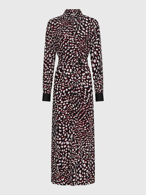 Black Tommy Hilfiger Curve Feather Print Relaxed Fit Midi Women's Dress | TH750WTG