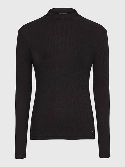 Black Tommy Hilfiger Curve High Neck Skinny Fit Modal Jumper Women's T Shirts | TH942ULD