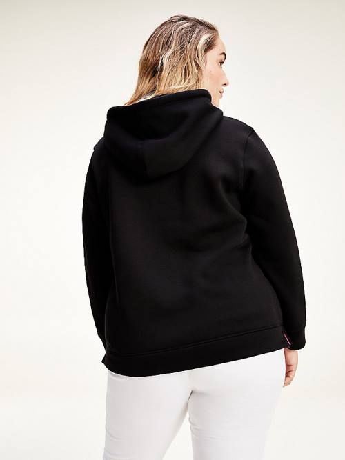 Black Tommy Hilfiger Curve Logo Drawstring Women's Hoodie | TH864EDO