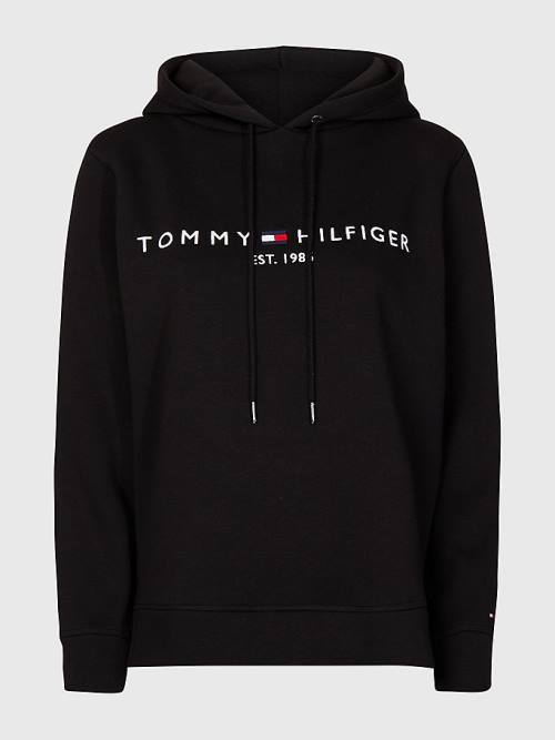 Black Tommy Hilfiger Curve Logo Drawstring Women\'s Hoodie | TH864EDO