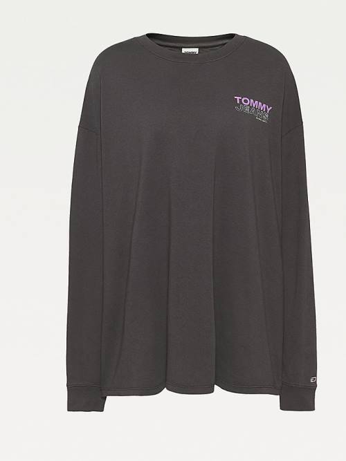 Black Tommy Hilfiger Curve Long Sleeve Oversized Fit Women's T Shirts | TH748ELF