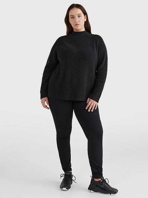 Black Tommy Hilfiger Curve Mock Turtleneck Organic Cotton Knit Jumper Women's Sweaters | TH649VIK