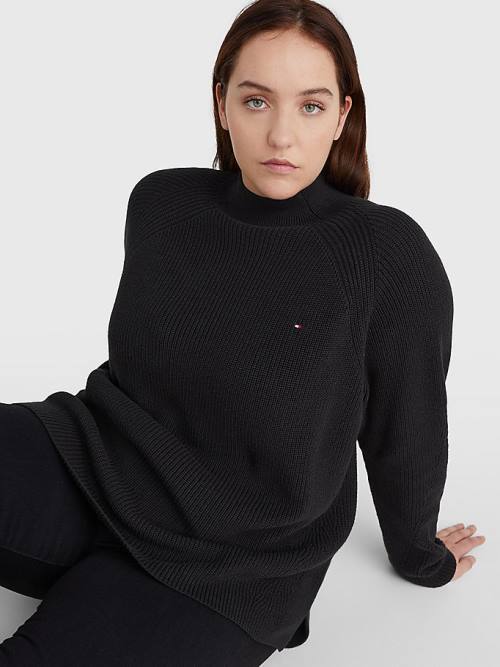 Black Tommy Hilfiger Curve Mock Turtleneck Organic Cotton Knit Jumper Women's Sweaters | TH649VIK