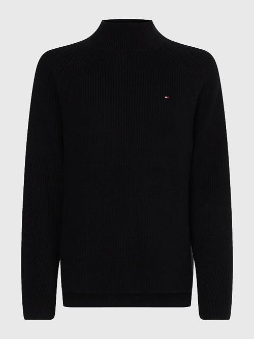 Black Tommy Hilfiger Curve Mock Turtleneck Organic Cotton Knit Jumper Women's Sweaters | TH649VIK