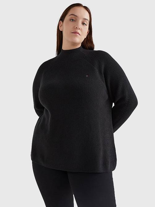 Black Tommy Hilfiger Curve Mock Turtleneck Organic Cotton Knit Jumper Women\'s Sweaters | TH649VIK