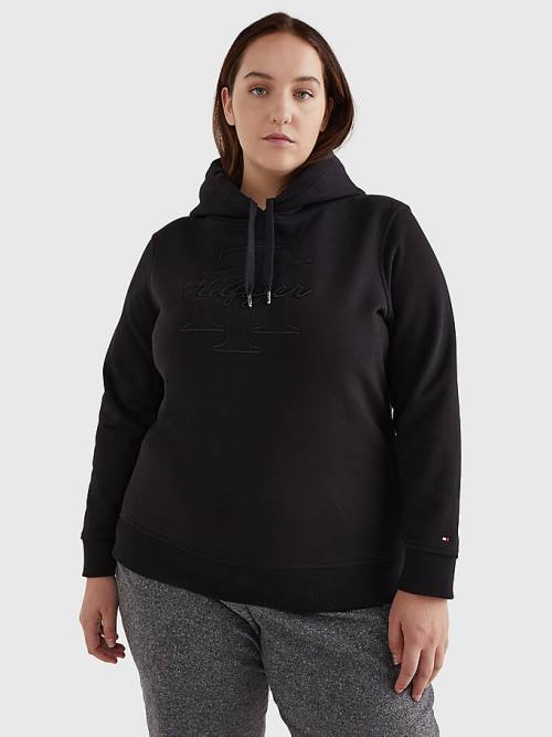 Black Tommy Hilfiger Curve Monogram Embroidery Regular Fit Women\'s Hoodie | TH910UFR